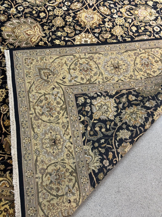 8’x10’ Hand-Knotted Persian-Style (Indo-Persian) Wool Area Rug- Black/Beige