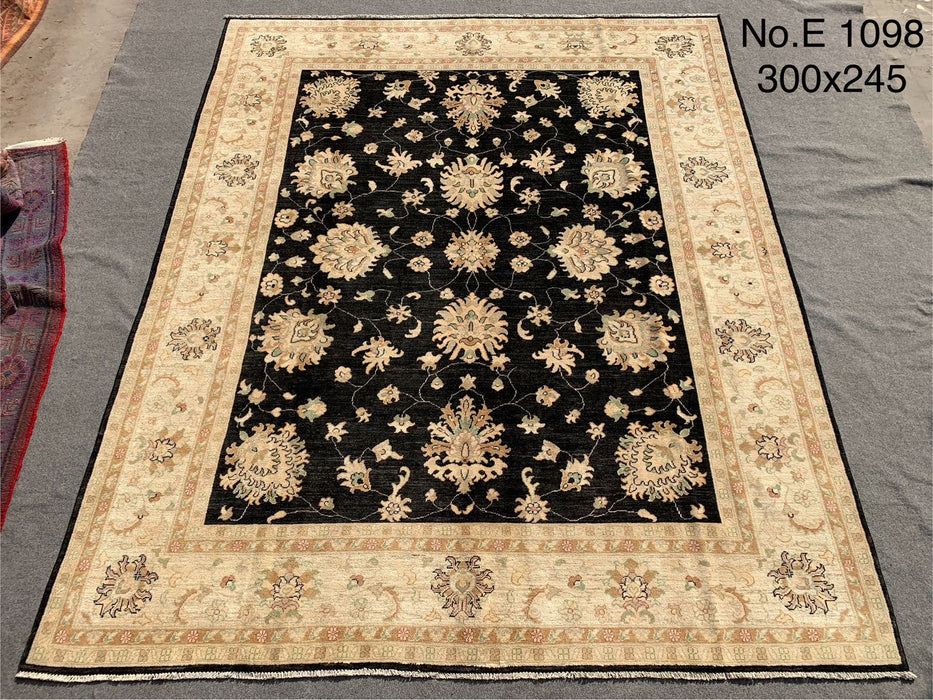 8’0 x 9’8 Hand-Knotted Black Floral Wool Rug