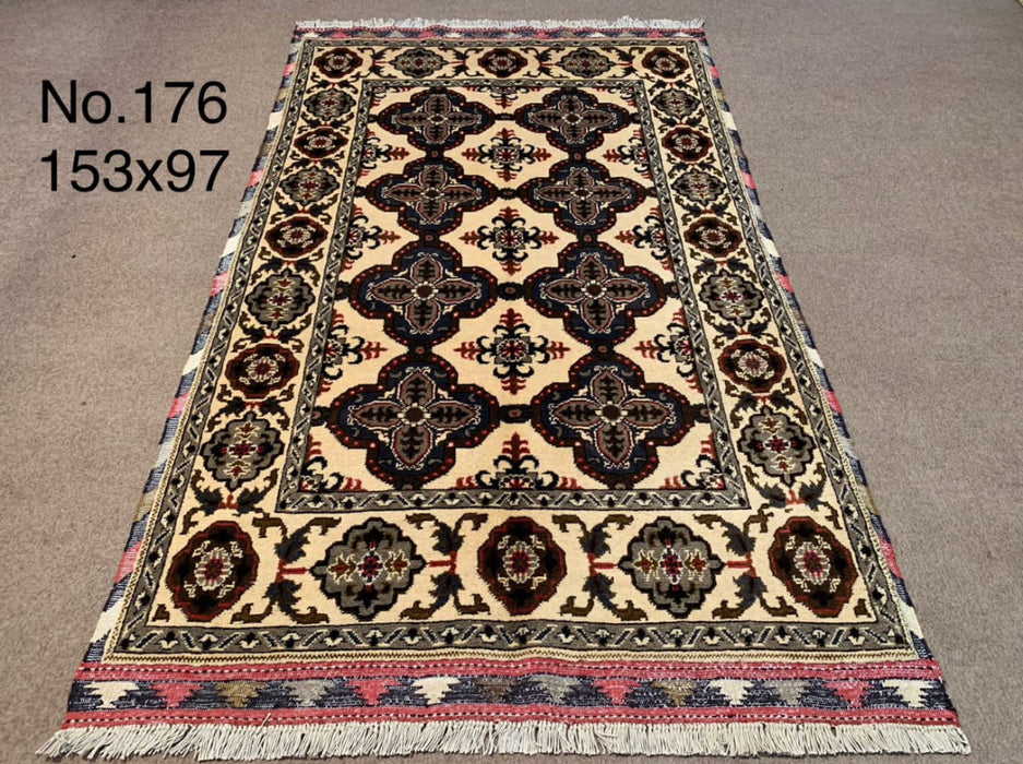 3’2” x 5’0” Hand-Knotted Tribal Wool Rug – Cream & Black Geometric Motif