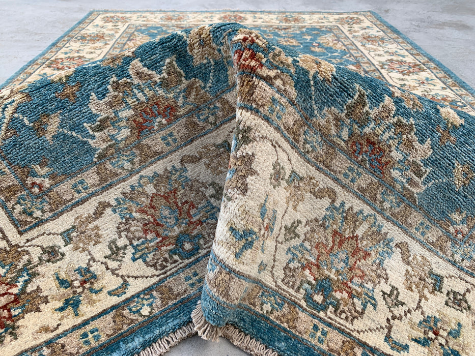 5'10 x 4'0 Hand-Knotted Peshawari Chobi Wool Rug - Blue Traditional Floral Area Rug - KBHM-601
