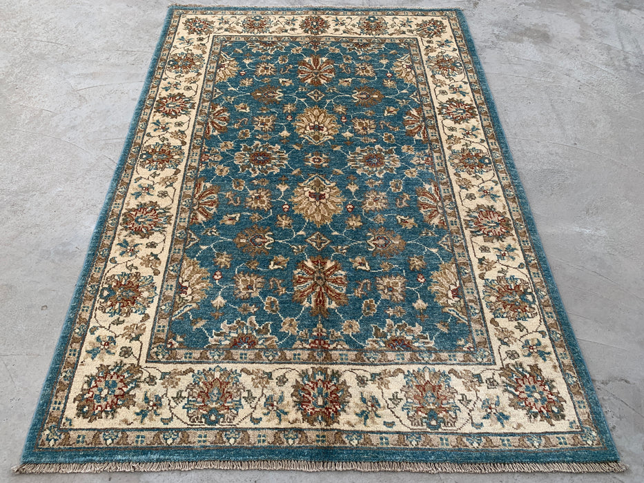 5'10 x 4'0 Hand-Knotted Peshawari Chobi Wool Rug - Blue Traditional Floral Area Rug - KBHM-601