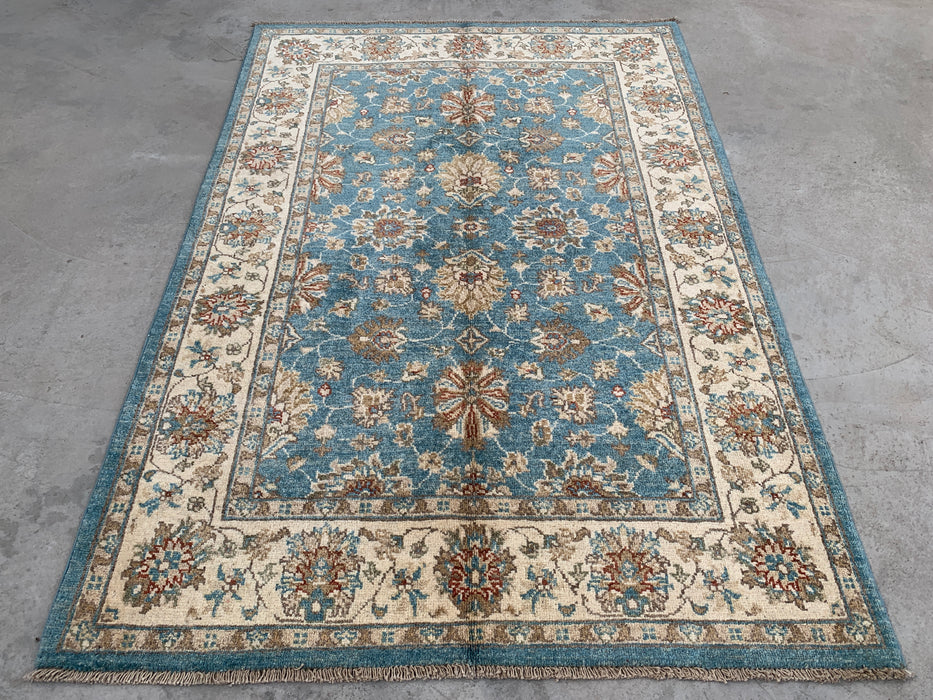 5'10 x 4'0 Hand-Knotted Peshawari Chobi Wool Rug - Blue Traditional Floral Area Rug - KBHM-601