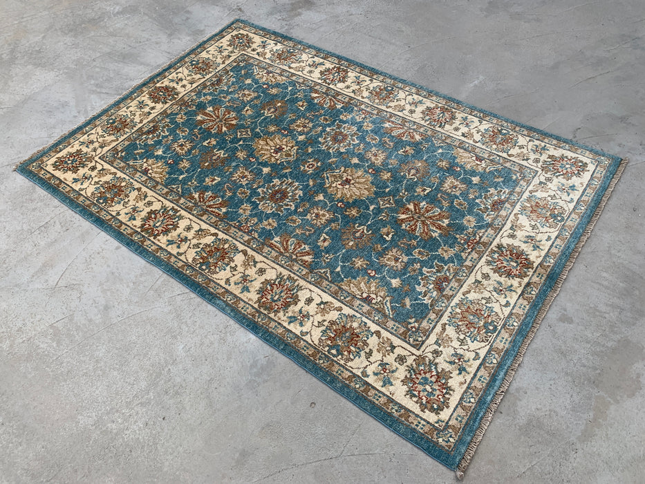 5'10 x 4'0 Hand-Knotted Peshawari Chobi Wool Rug - Blue Traditional Floral Area Rug - KBHM-601