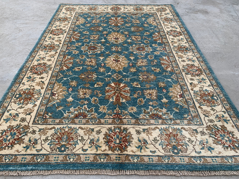 5'10 x 4'0 Hand-Knotted Peshawari Chobi Wool Rug - Blue Traditional Floral Area Rug - KBHM-601