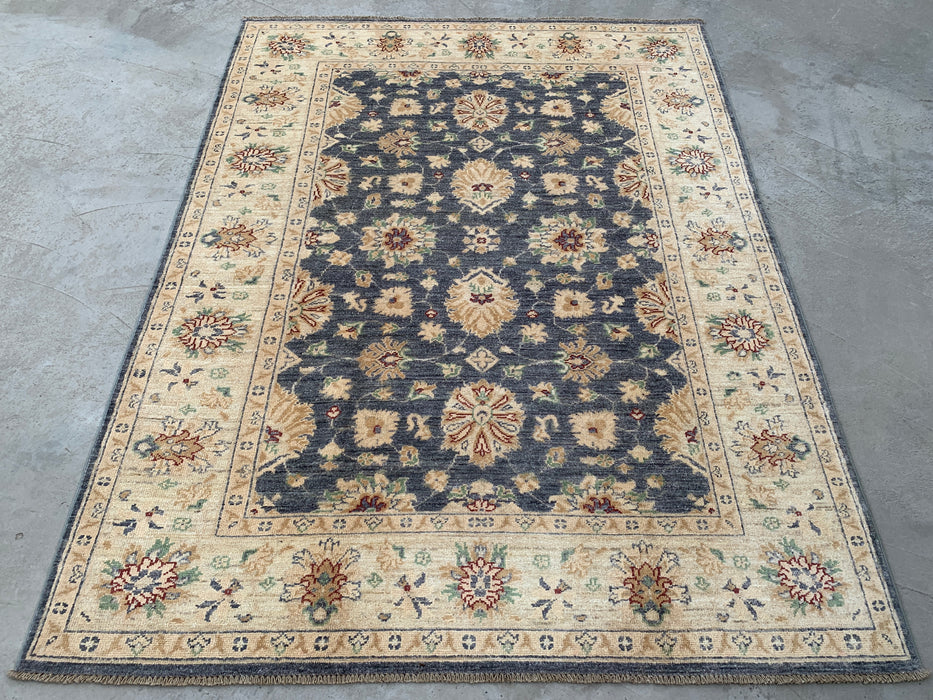 6'8 x 5'0 Hand-Knotted Peshawari Chobi Wool Rug - Gray Traditional Floral Area Rug - KBHM-602