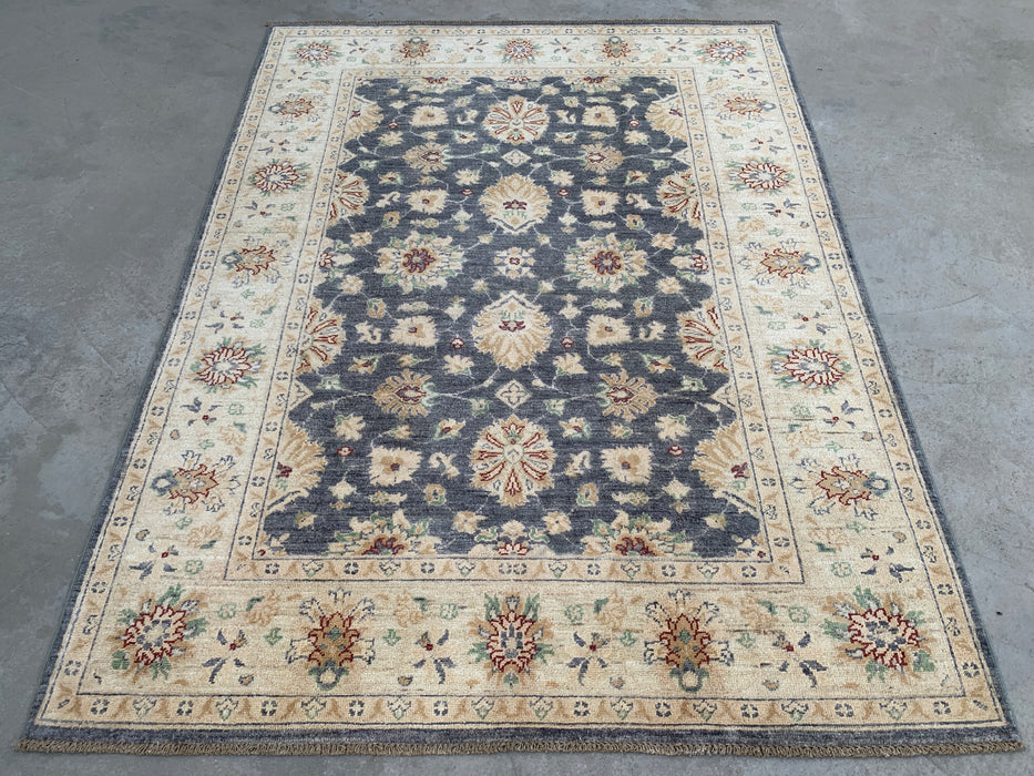 6'8 x 5'0 Hand-Knotted Peshawari Chobi Wool Rug - Gray Traditional Floral Area Rug - KBHM-602