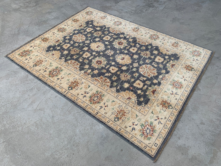 6'8 x 5'0 Hand-Knotted Peshawari Chobi Wool Rug - Gray Traditional Floral Area Rug - KBHM-602