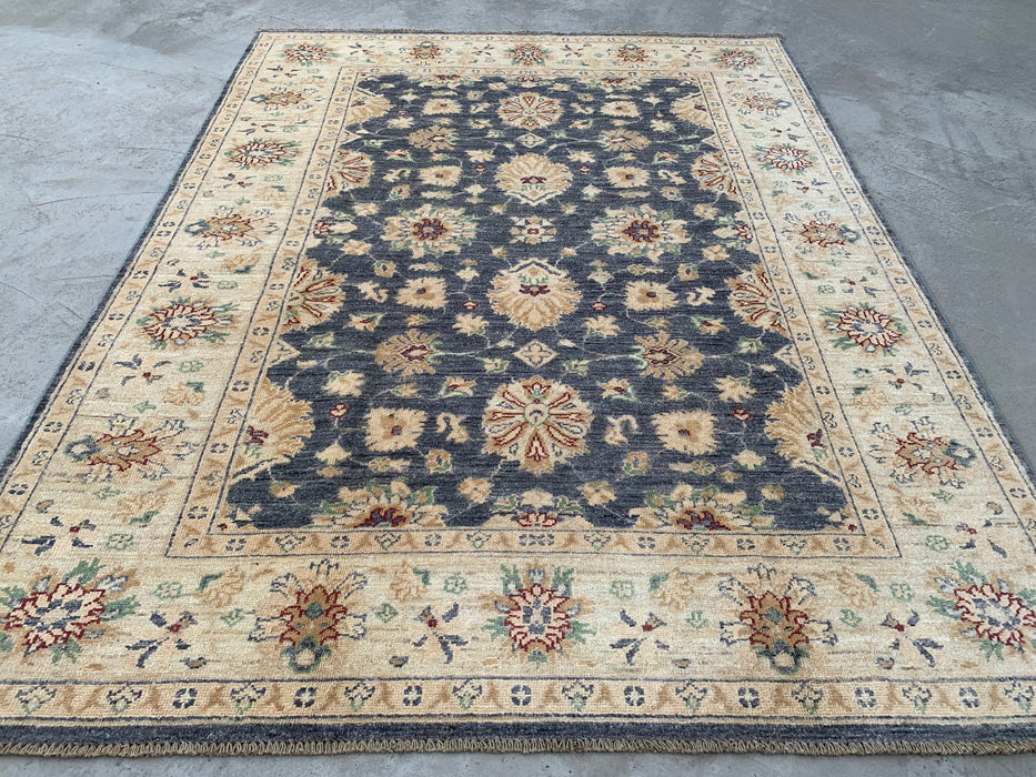 6'8 x 5'0 Hand-Knotted Peshawari Chobi Wool Rug - Gray Traditional Floral Area Rug - KBHM-602