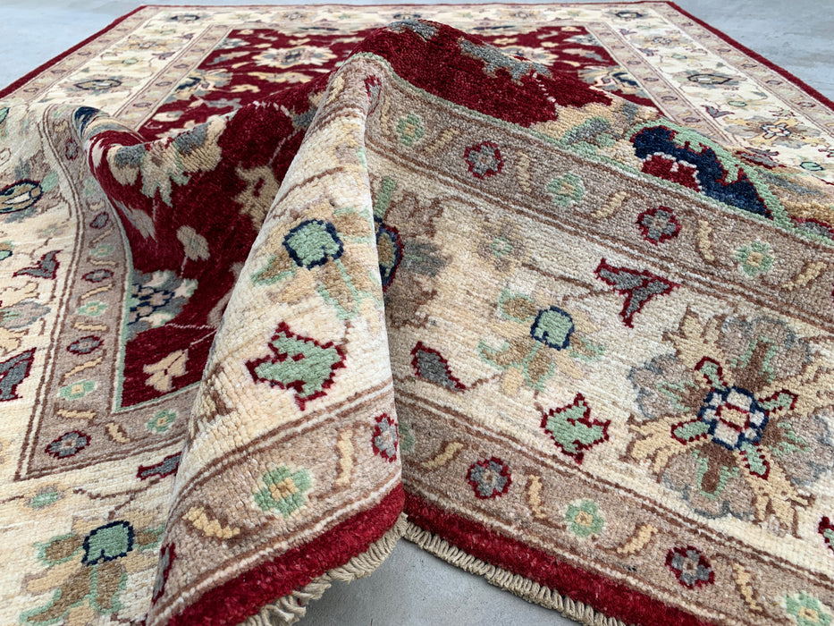 6'8 x 5'0 Hand-Knotted Peshawari Chobi Wool Rug - Red Traditional Floral Area Rug - KBHM-604