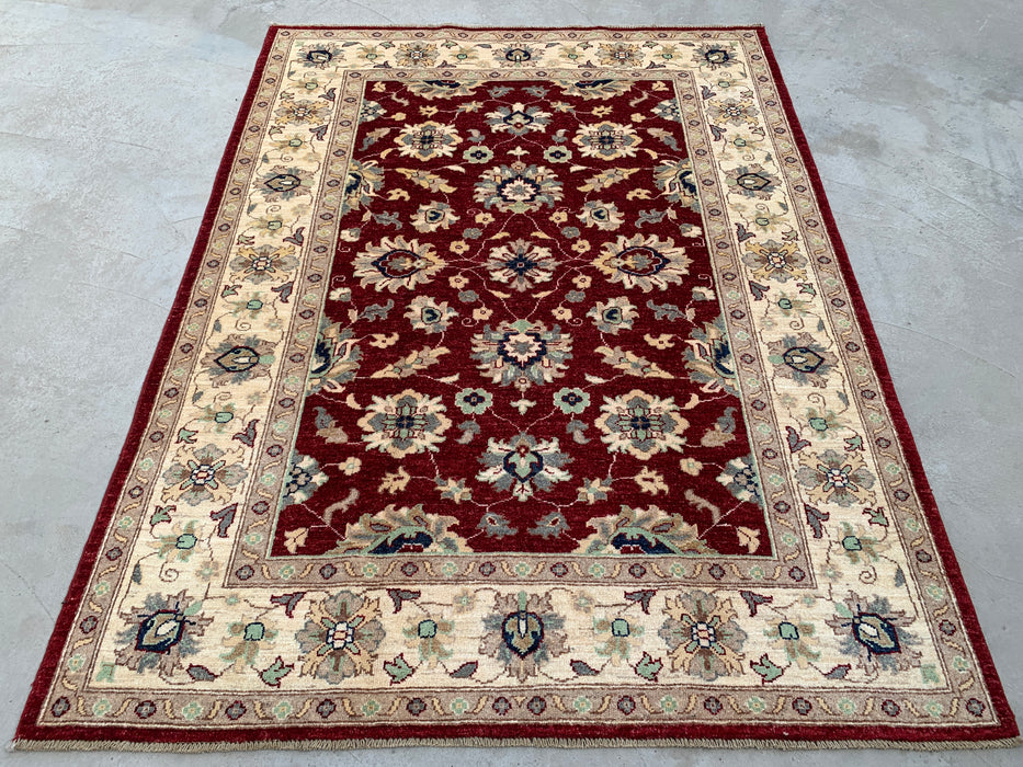 6'8 x 5'0 Hand-Knotted Peshawari Chobi Wool Rug - Red Traditional Floral Area Rug - KBHM-604