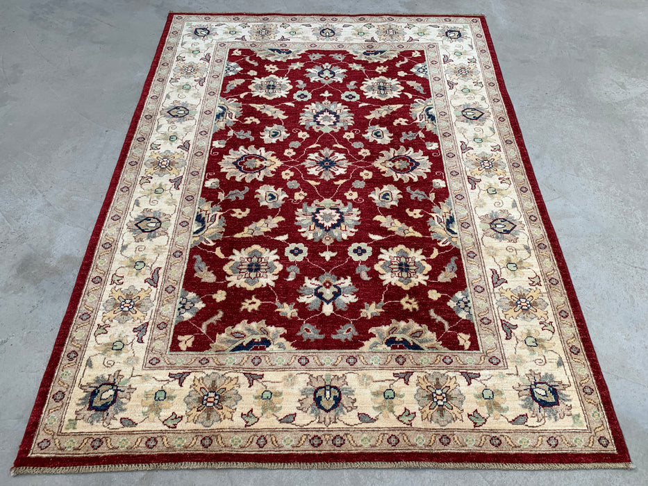 6'8 x 5'0 Hand-Knotted Peshawari Chobi Wool Rug - Red Traditional Floral Area Rug - KBHM-604