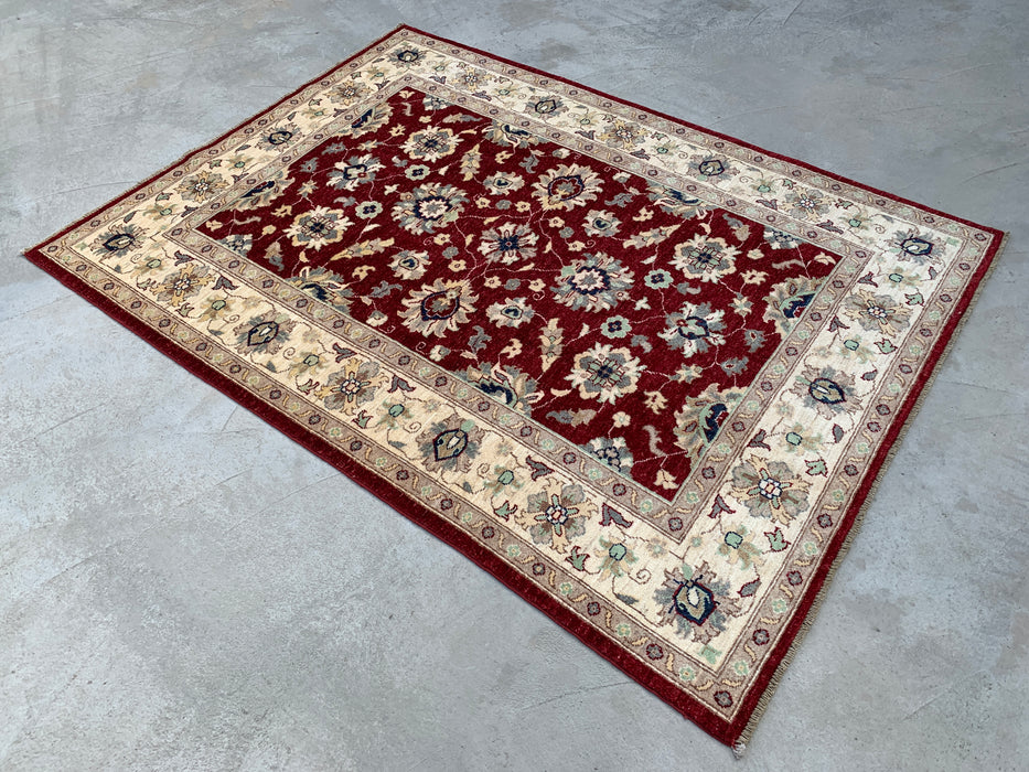 6'8 x 5'0 Hand-Knotted Peshawari Chobi Wool Rug - Red Traditional Floral Area Rug - KBHM-604