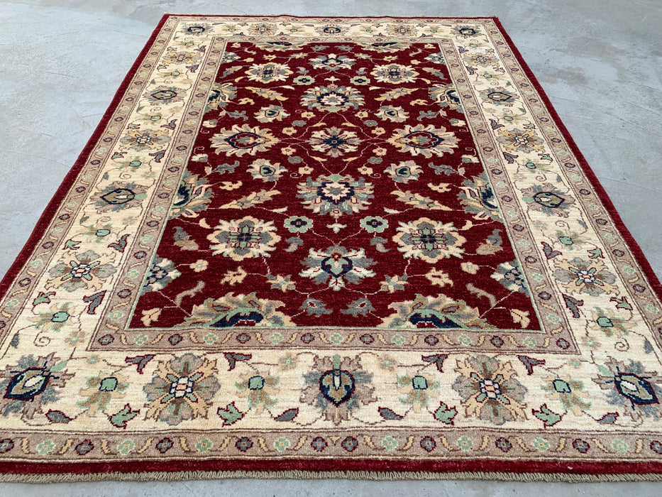 6'8 x 5'0 Hand-Knotted Peshawari Chobi Wool Rug - Red Traditional Floral Area Rug - KBHM-604