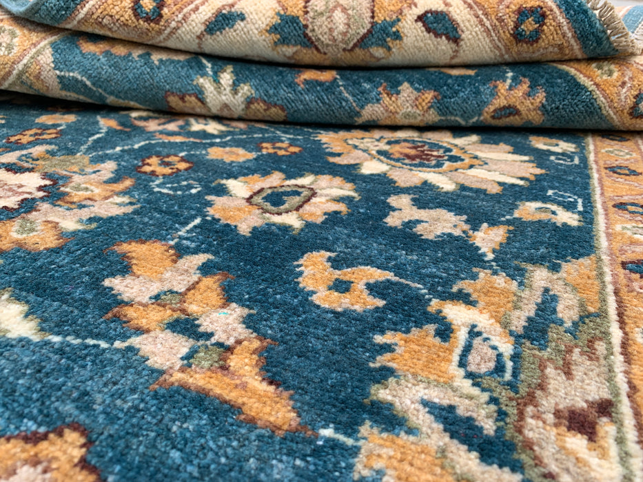 6'4 x 4'1 Hand-Knotted Peshawari Chobi Wool Rug - Teal Blue Traditional Floral Area Rug - KBHM-605