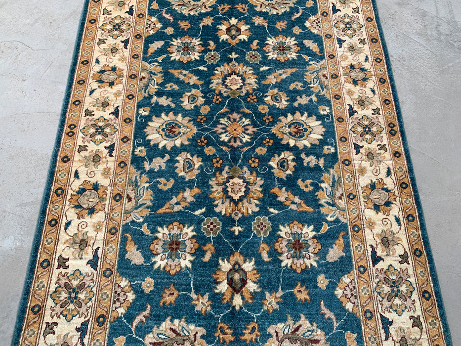 6'4 x 4'1 Hand-Knotted Peshawari Chobi Wool Rug - Teal Blue Traditional Floral Area Rug - KBHM-605