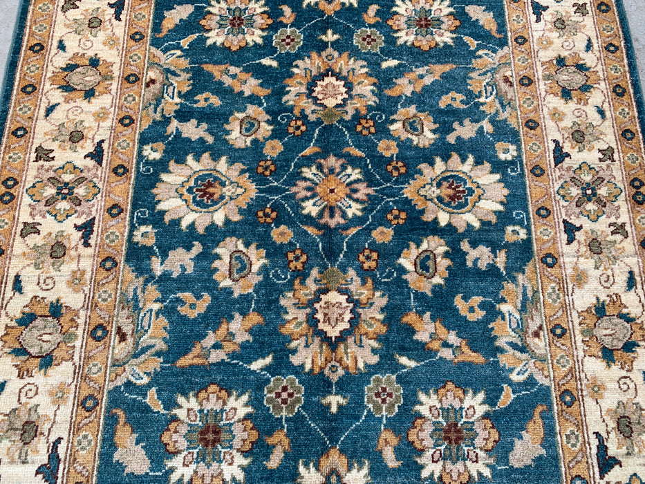 6'4 x 4'1 Hand-Knotted Peshawari Chobi Wool Rug - Teal Blue Traditional Floral Area Rug - KBHM-605