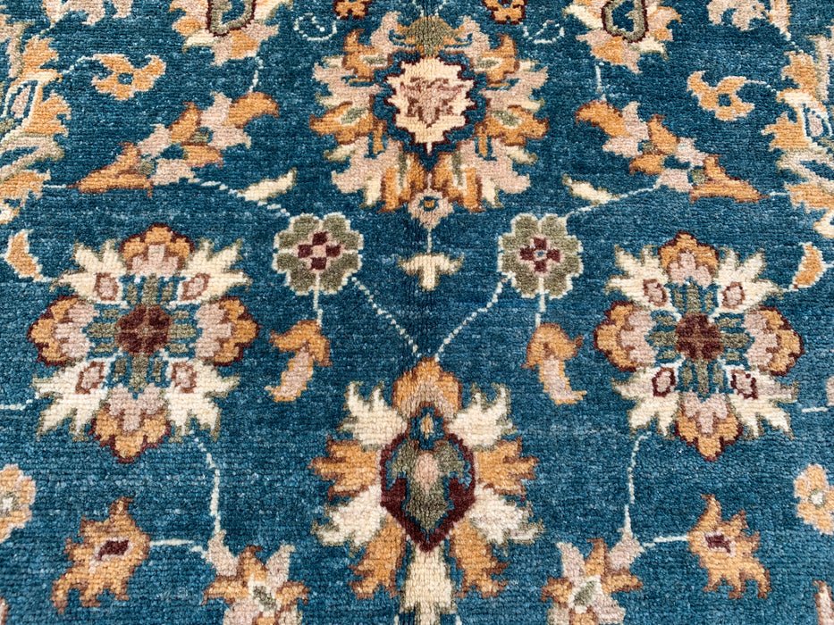 6'4 x 4'1 Hand-Knotted Peshawari Chobi Wool Rug - Teal Blue Traditional Floral Area Rug - KBHM-605