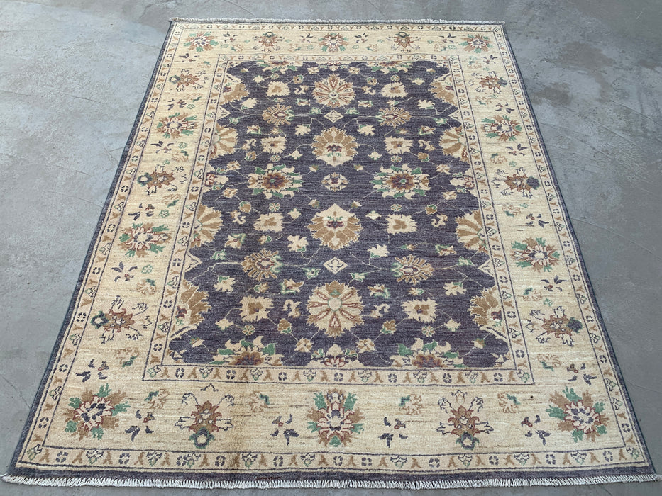 6'5 x 5'2 Hand-Knotted Peshawari Chobi Wool Rug - Gray Traditional Floral Area Rug - KBHM-606