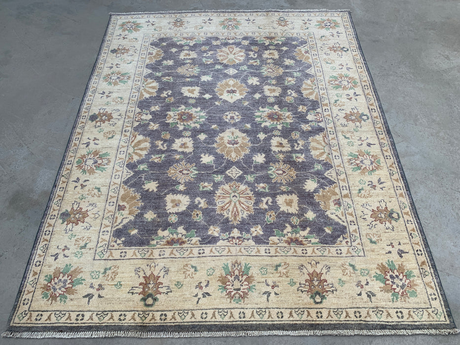 6'5 x 5'2 Hand-Knotted Peshawari Chobi Wool Rug - Gray Traditional Floral Area Rug - KBHM-606