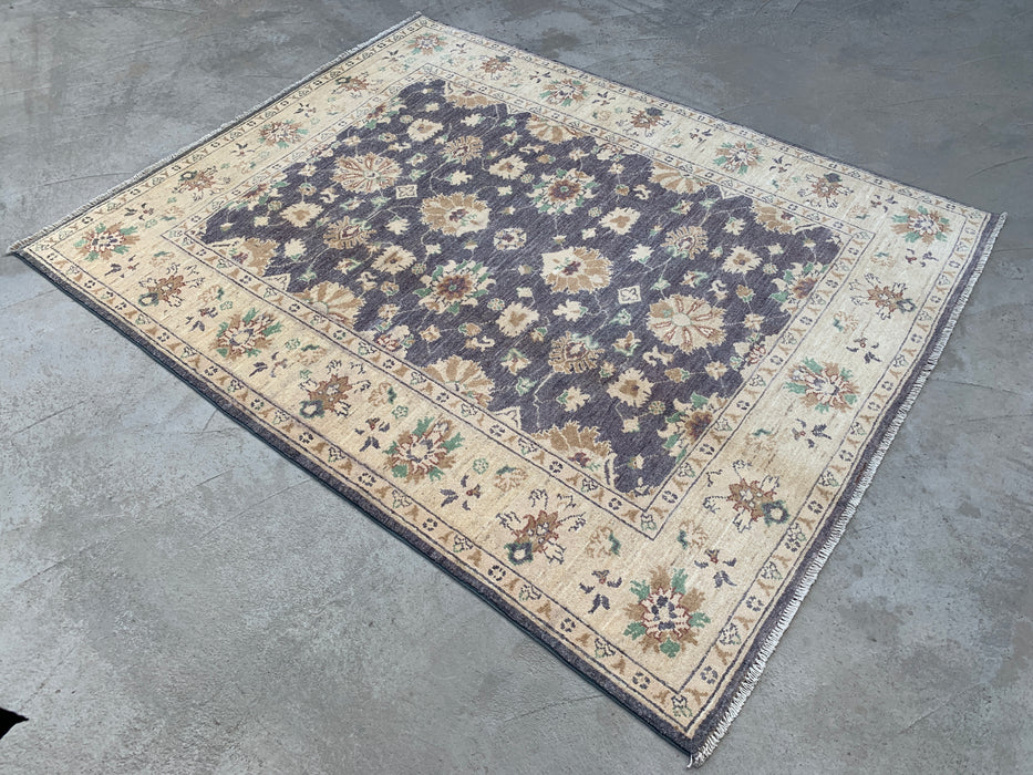6'5 x 5'2 Hand-Knotted Peshawari Chobi Wool Rug - Gray Traditional Floral Area Rug - KBHM-606