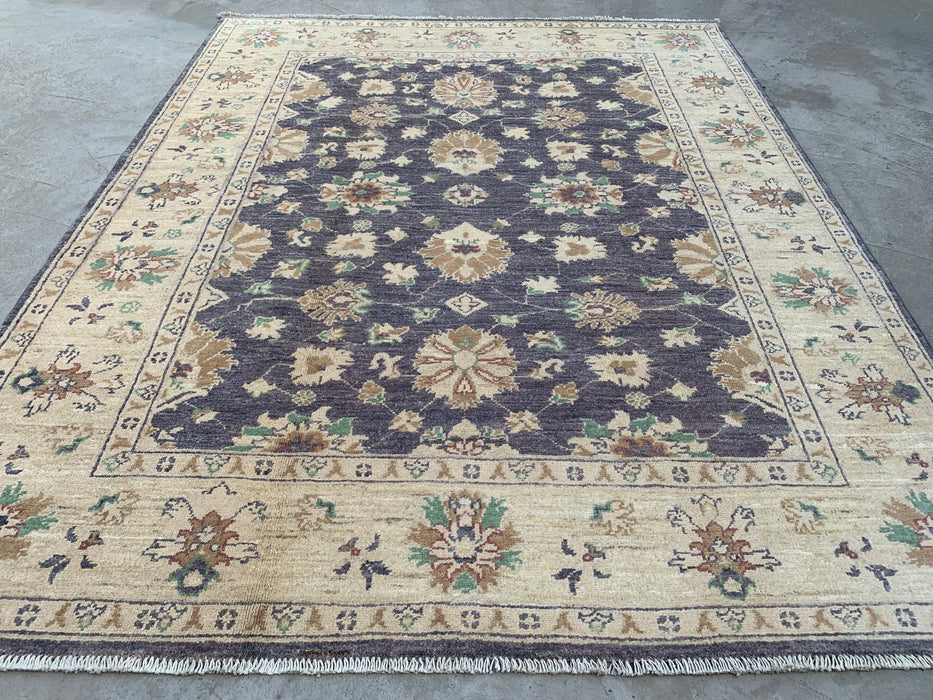 6'5 x 5'2 Hand-Knotted Peshawari Chobi Wool Rug - Gray Traditional Floral Area Rug - KBHM-606