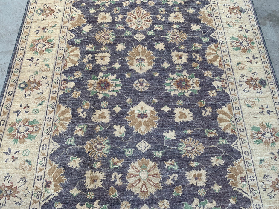 6'5 x 5'2 Hand-Knotted Peshawari Chobi Wool Rug - Gray Traditional Floral Area Rug - KBHM-606