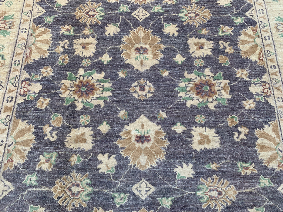 6'5 x 5'2 Hand-Knotted Peshawari Chobi Wool Rug - Gray Traditional Floral Area Rug - KBHM-606