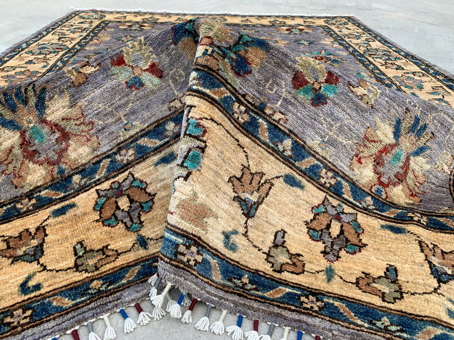 6'7 x 5'0 Hand-Knotted Peshawari Chobi Wool Rug - Purple Gray Traditional Floral Area Rug - KBHM-607