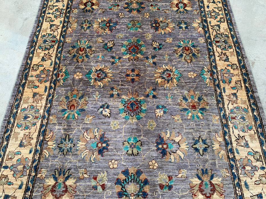 6'7 x 5'0 Hand-Knotted Peshawari Chobi Wool Rug - Purple Gray Traditional Floral Area Rug - KBHM-607