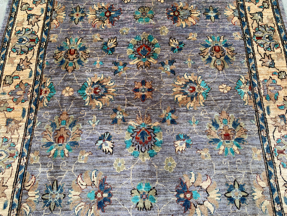 6'7 x 5'0 Hand-Knotted Peshawari Chobi Wool Rug - Purple Gray Traditional Floral Area Rug - KBHM-607