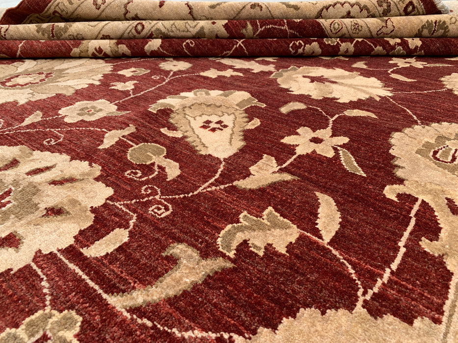 12'0 x 9'6 Hand-Knotted Peshawari Chobi Wool Rug - Red Traditional Floral Area Rug - KBHM-611