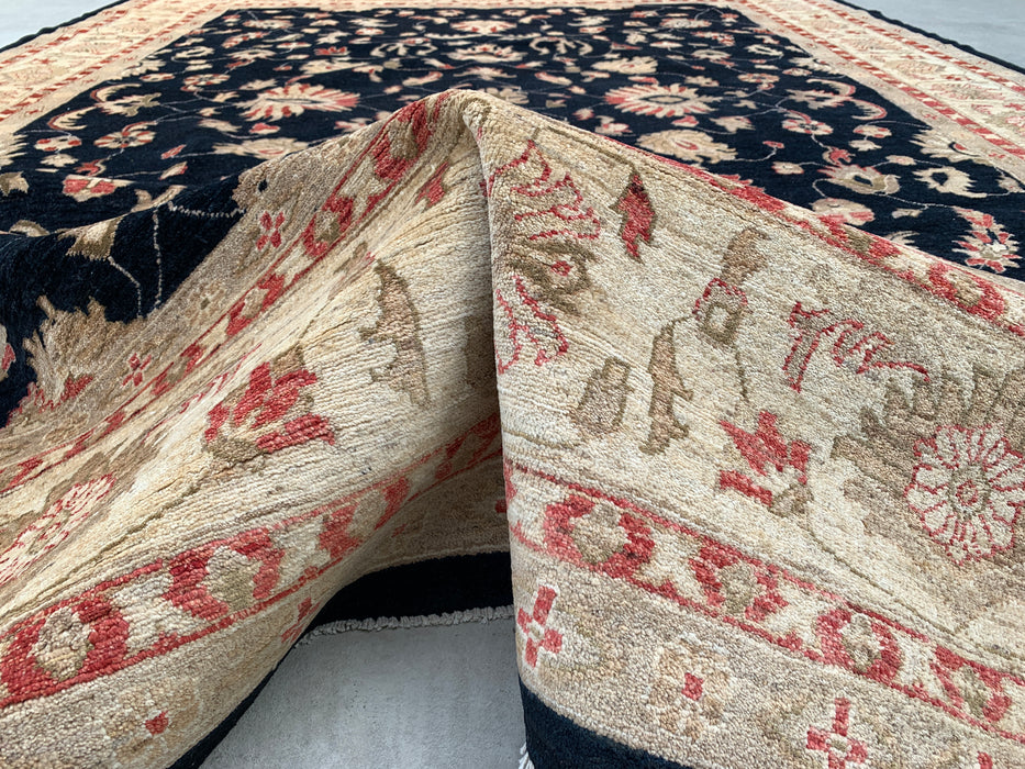 13'0 x 9'10 Hand-Knotted Peshawari Chobi Wool Rug - Black Traditional Floral Area Rug - KBHM-612