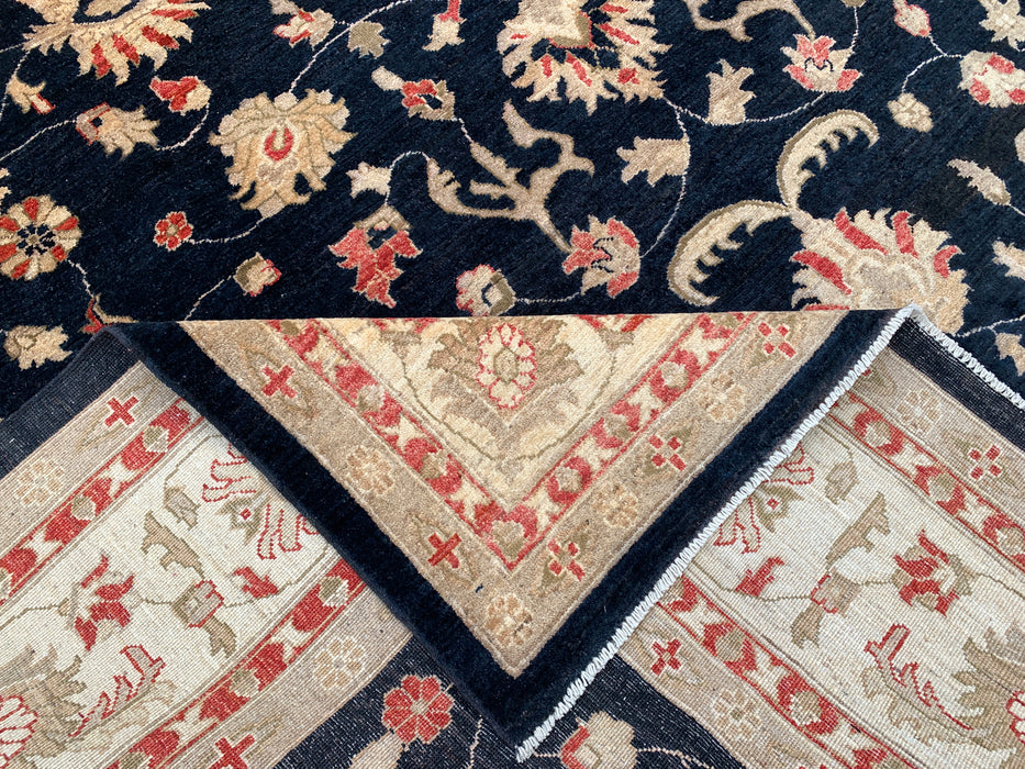 13'0 x 9'10 Hand-Knotted Peshawari Chobi Wool Rug - Black Traditional Floral Area Rug - KBHM-612