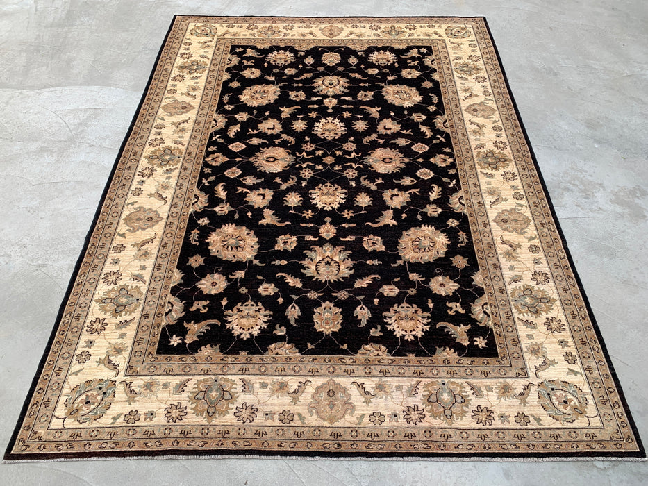 12'1 x 9'1 Hand-Knotted Peshawari Chobi Wool Rug - Black Traditional Floral Area Rug - KBHM-613