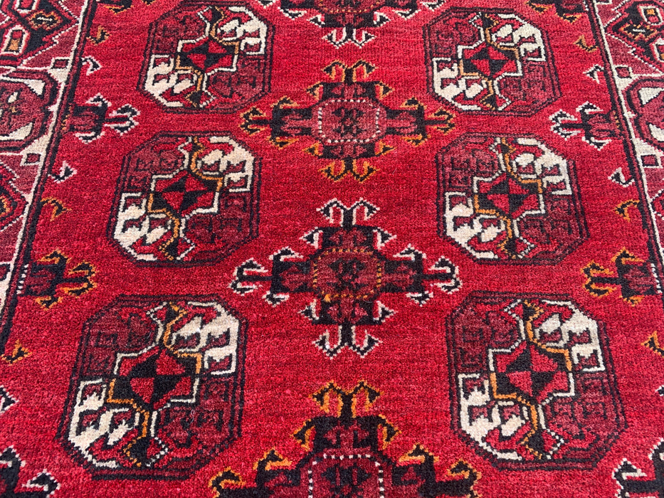 9'4 x 3'5 Hand-Knotted Peshawari Chobi Wool Runner Rug - Red Tribal Geometric Hallway Rug - KBHM-614