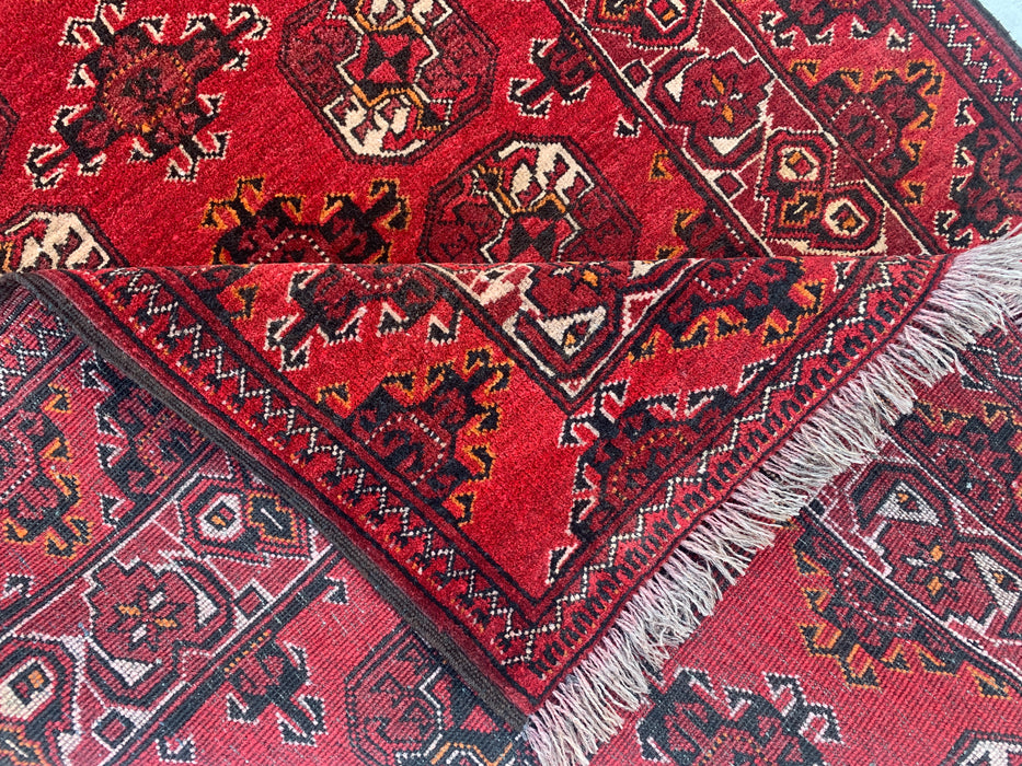 9'4 x 3'5 Hand-Knotted Peshawari Chobi Wool Runner Rug - Red Tribal Geometric Hallway Rug - KBHM-614