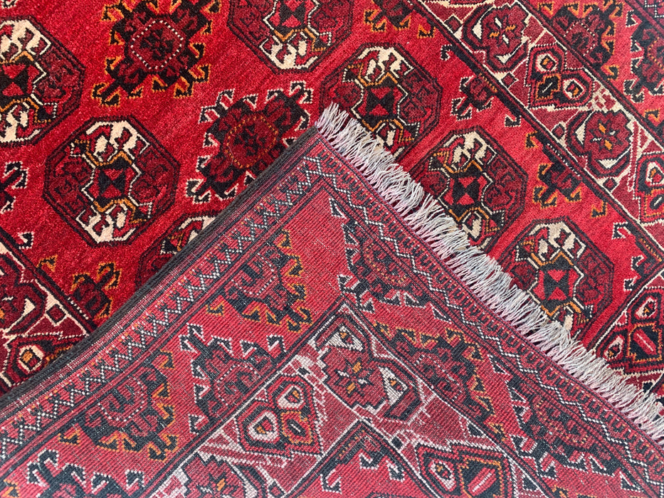 9'4 x 3'5 Hand-Knotted Peshawari Chobi Wool Runner Rug - Red Tribal Geometric Hallway Rug - KBHM-614