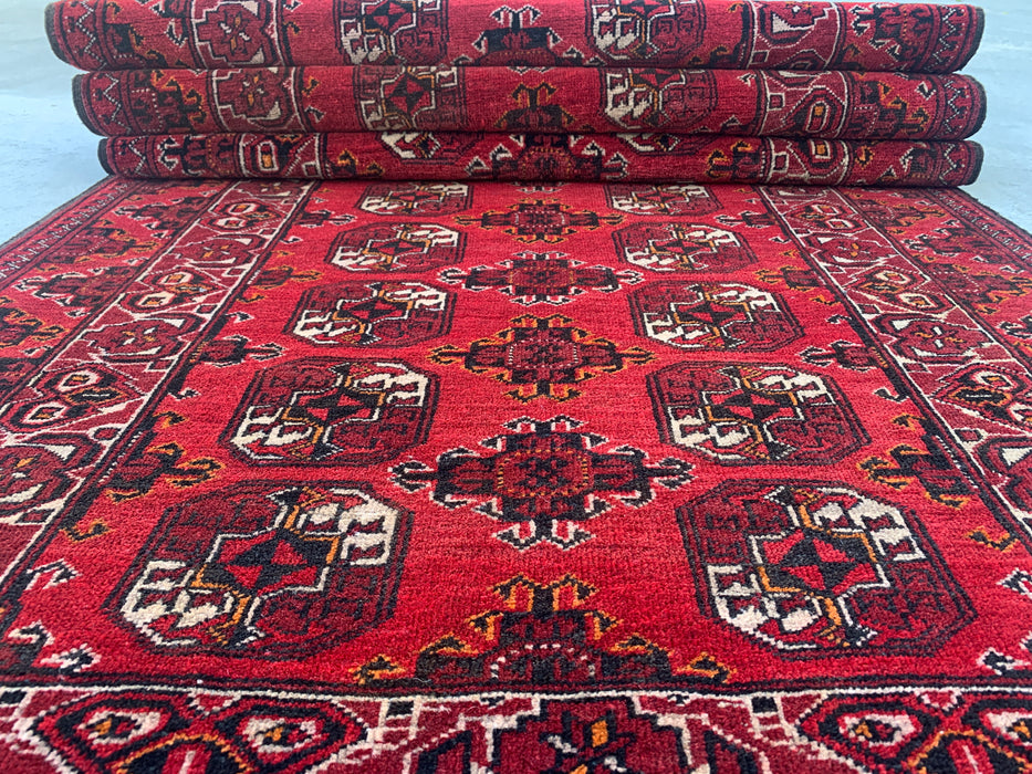 9'4 x 3'5 Hand-Knotted Peshawari Chobi Wool Runner Rug - Red Tribal Geometric Hallway Rug - KBHM-614