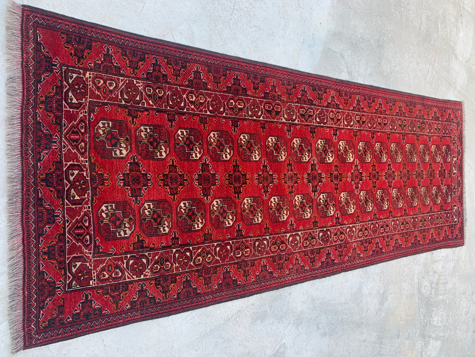 9'4 x 3'5 Hand-Knotted Peshawari Chobi Wool Runner Rug - Red Tribal Geometric Hallway Rug - KBHM-614