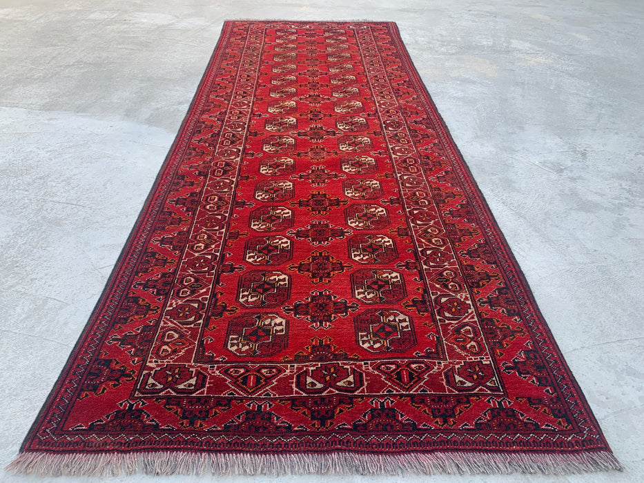 9'4 x 3'5 Hand-Knotted Peshawari Chobi Wool Runner Rug - Red Tribal Geometric Hallway Rug - KBHM-614