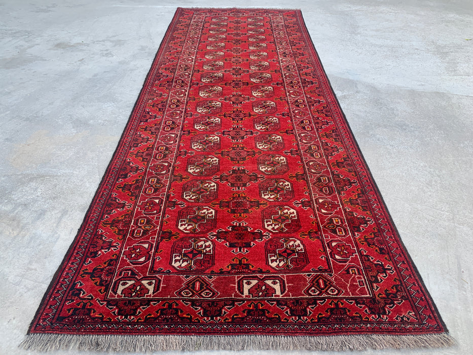 9'4 x 3'5 Hand-Knotted Peshawari Chobi Wool Runner Rug - Red Tribal Geometric Hallway Rug - KBHM-614
