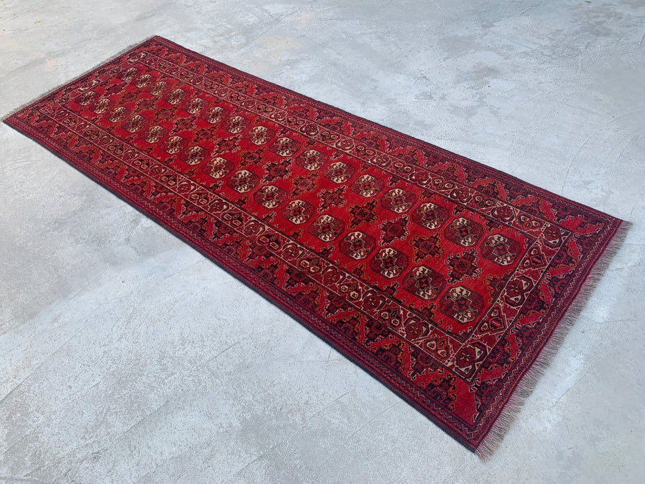 9'4 x 3'5 Hand-Knotted Peshawari Chobi Wool Runner Rug - Red Tribal Geometric Hallway Rug - KBHM-614