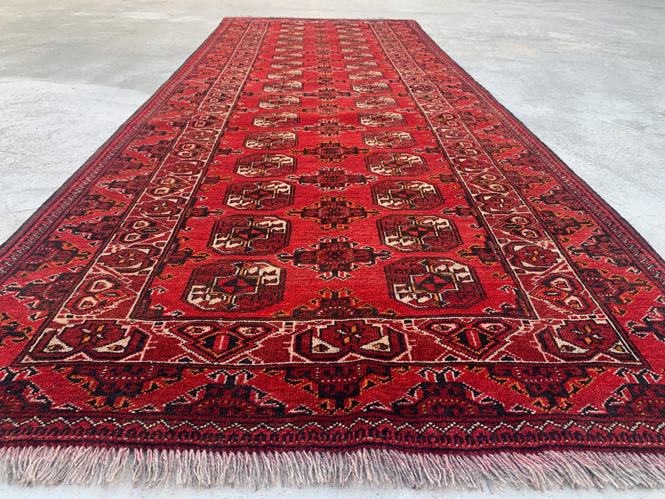 9'4 x 3'5 Hand-Knotted Peshawari Chobi Wool Runner Rug - Red Tribal Geometric Hallway Rug - KBHM-614