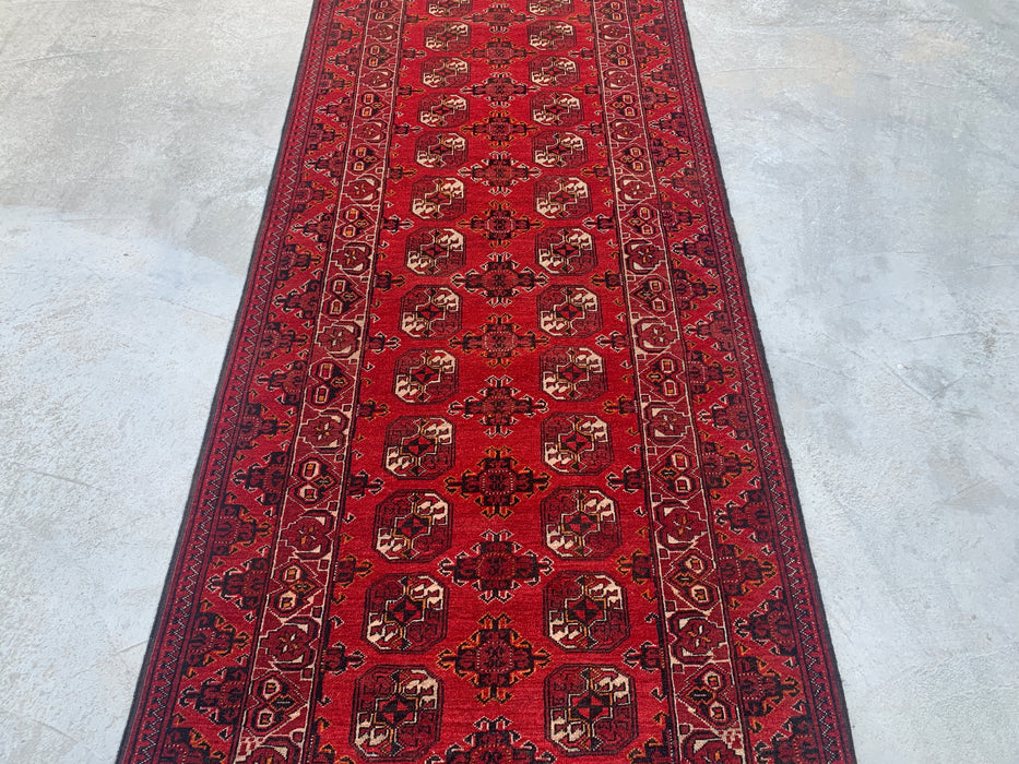 9'4 x 3'5 Hand-Knotted Peshawari Chobi Wool Runner Rug - Red Tribal Geometric Hallway Rug - KBHM-614