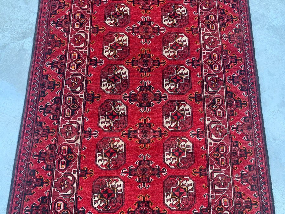 9'4 x 3'5 Hand-Knotted Peshawari Chobi Wool Runner Rug - Red Tribal Geometric Hallway Rug - KBHM-614