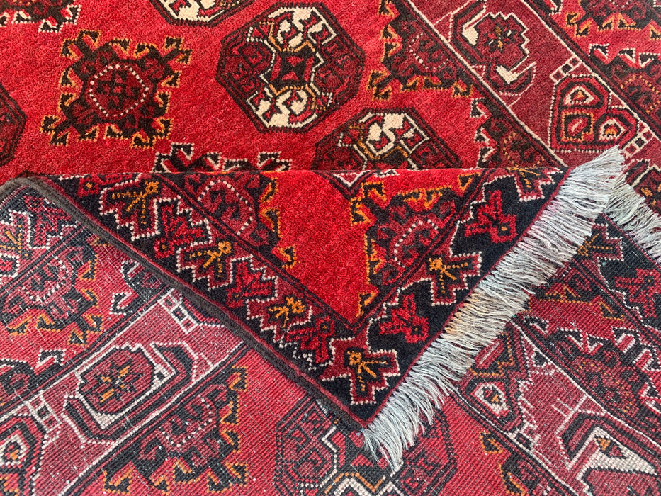 9'10 x 3'6 Hand-Knotted Peshawari Chobi Wool Runner Rug - Red Tribal Geometric Hallway Rug - KBHM-615