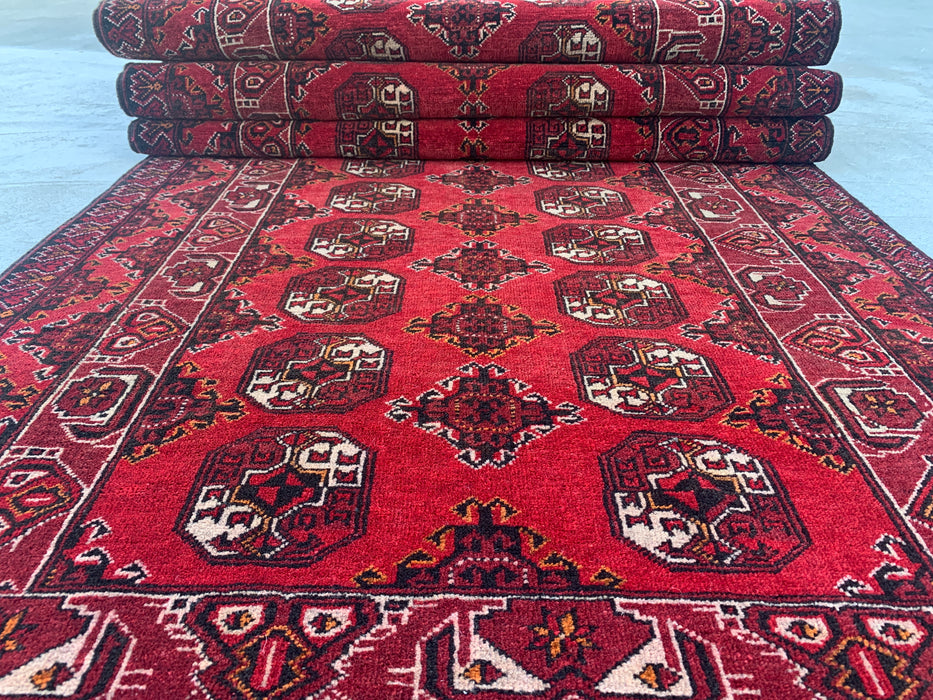 9'10 x 3'6 Hand-Knotted Peshawari Chobi Wool Runner Rug - Red Tribal Geometric Hallway Rug - KBHM-615