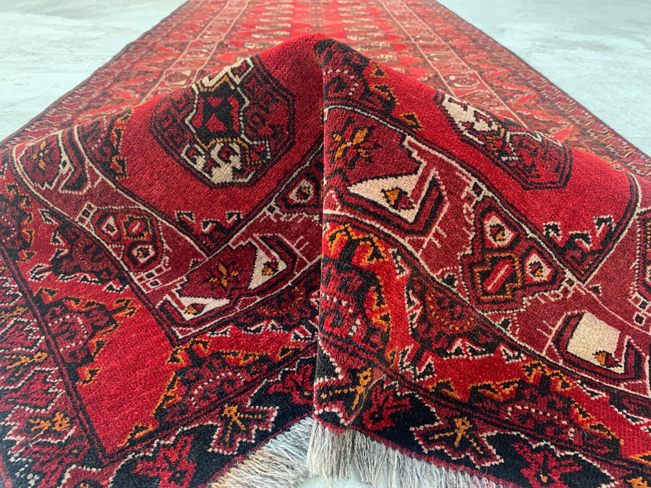 9'10 x 3'6 Hand-Knotted Peshawari Chobi Wool Runner Rug - Red Tribal Geometric Hallway Rug - KBHM-615