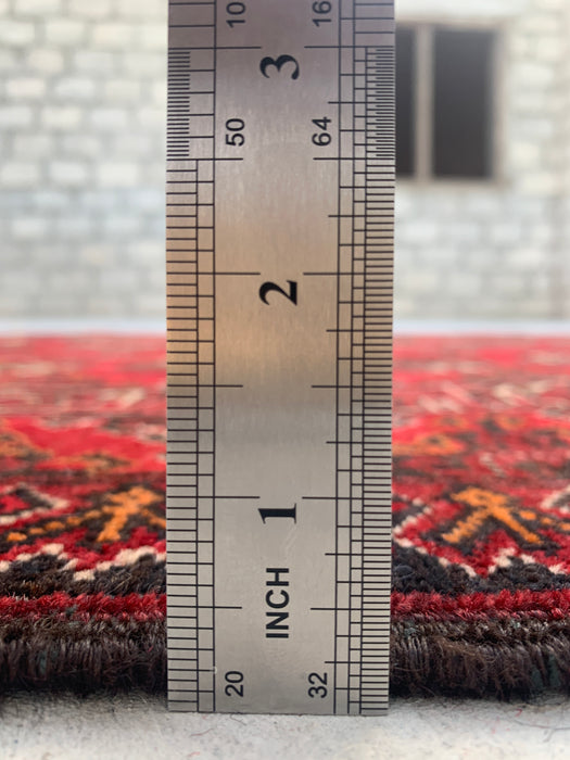 9'10 x 3'6 Hand-Knotted Peshawari Chobi Wool Runner Rug - Red Tribal Geometric Hallway Rug - KBHM-615