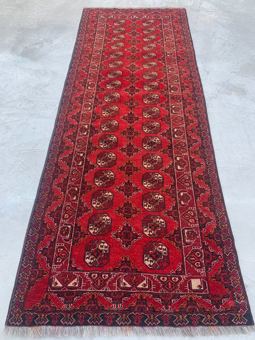 9'10 x 3'6 Hand-Knotted Peshawari Chobi Wool Runner Rug - Red Tribal Geometric Hallway Rug - KBHM-615